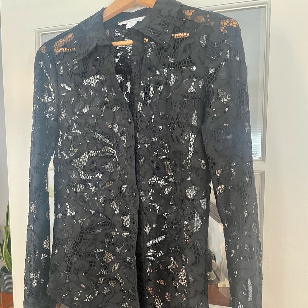 Dvf Lace Button Down Collared Blouse - image 1